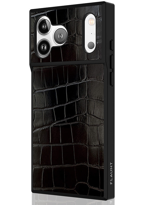 SQUARE® Black Crocodile Faux Leather iPhone Case