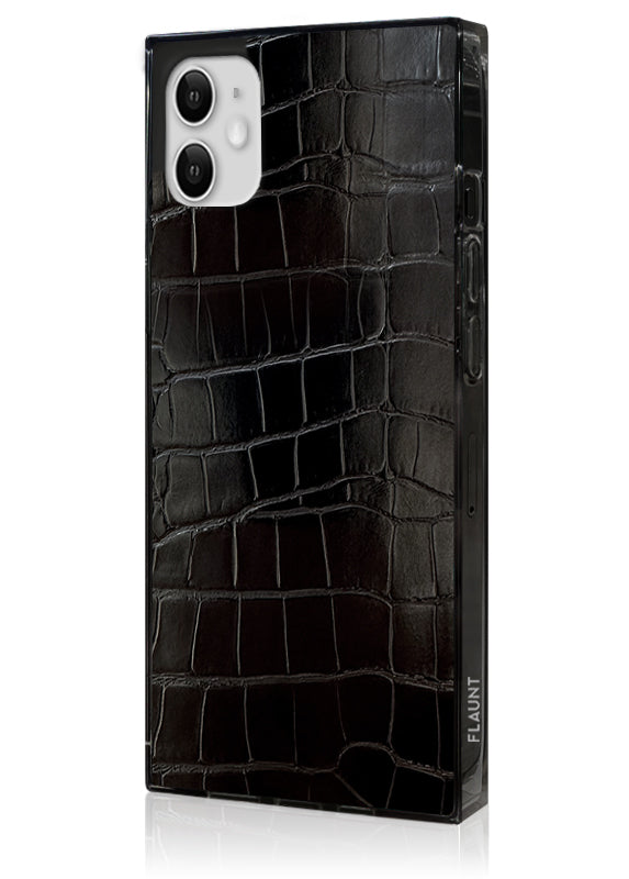 SQUARE® Black Crocodile Faux Leather iPhone Case